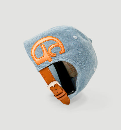 Denim/leather- strap logo ball cap