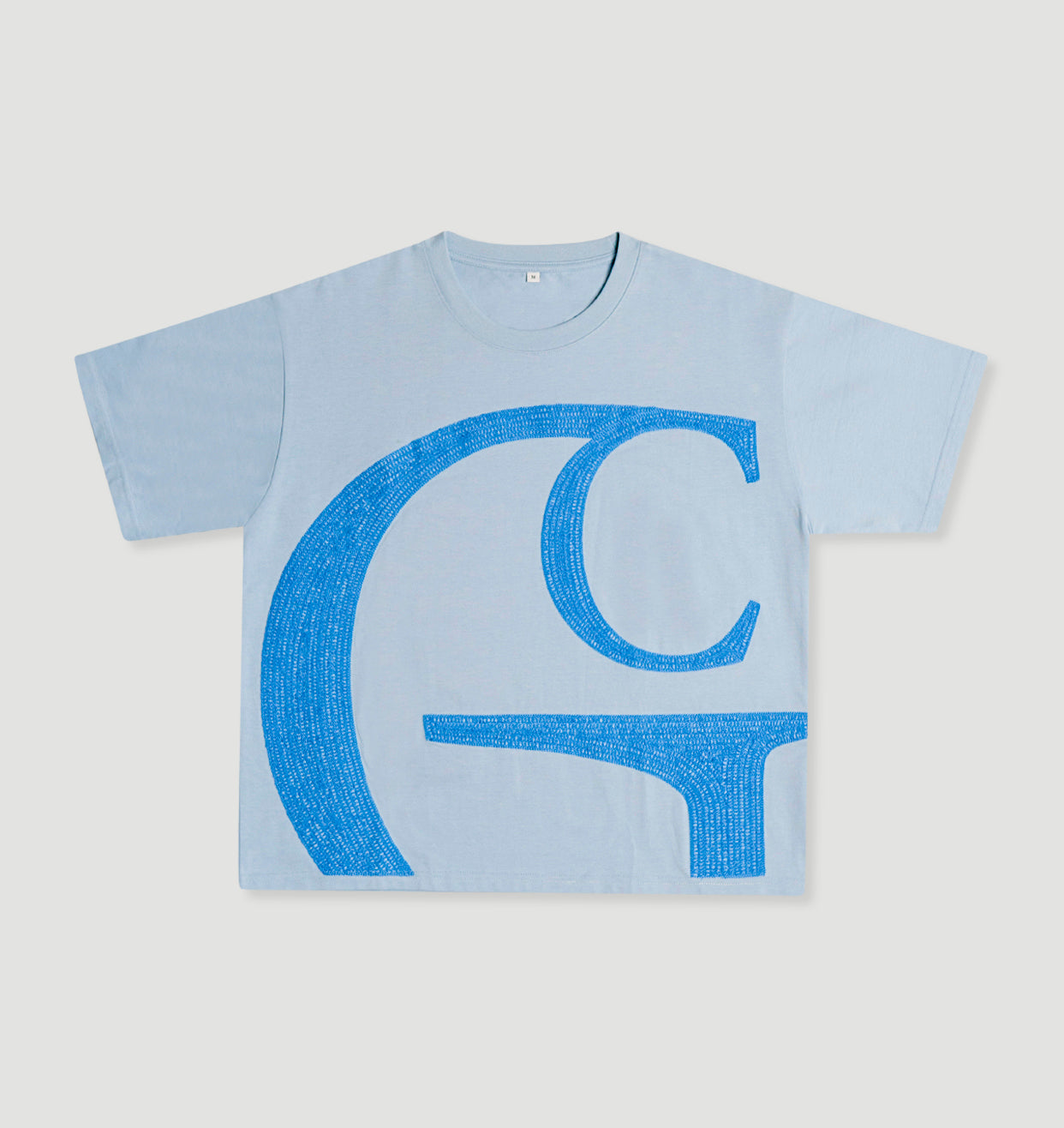 Cerulean blue/ chain stitch tee