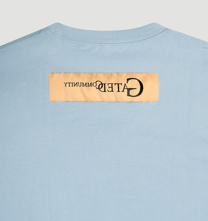 Cerulean blue/ chain stitch tee