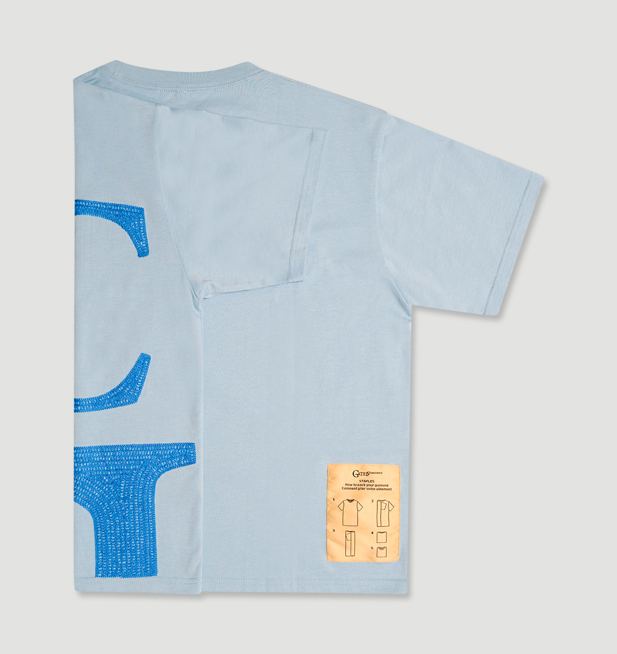 Cerulean blue/ chain stitch tee